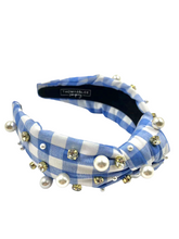 Load image into Gallery viewer, Gingham Headband with hand sewn Embellishments