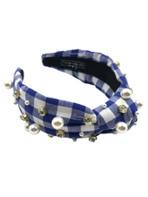 Load image into Gallery viewer, Gingham Headband with hand sewn Embellishments