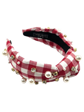 Load image into Gallery viewer, Gingham Headband with hand sewn Embellishments