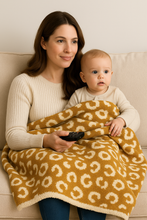Load image into Gallery viewer, Woman holding a baby wrapped in a leopard print blanket on a couch.
