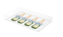 Load image into Gallery viewer, Clear plastic tray with decorative bottle designs on a white background