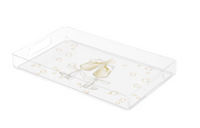 Load image into Gallery viewer, Clear acrylic tray with gold decorative elements on a white background