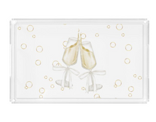 Load image into Gallery viewer, Decorative tray with champagne glasses and bubbles on a white background