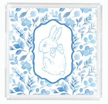Load image into Gallery viewer, Blue rabbit illustration with leafy frame on a white background
