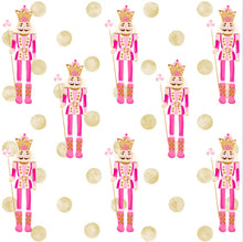Load image into Gallery viewer, Pattern of pink nutcrackers with gold crowns on a white background