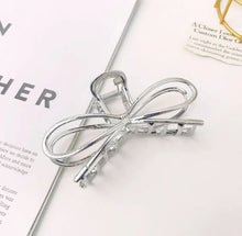 Load image into Gallery viewer, Bow Hair Claw Clip Gold + Silver