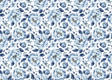 Load image into Gallery viewer, Pattern of blue flowers and bees on a white background