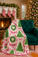 Load image into Gallery viewer, Holiday Wreaths and Trees Luxe Throw Blanket
