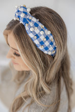 Load image into Gallery viewer, Gingham Headband with hand sewn Embellishments
