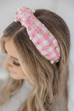 Load image into Gallery viewer, Gingham Headband with hand sewn Embellishments