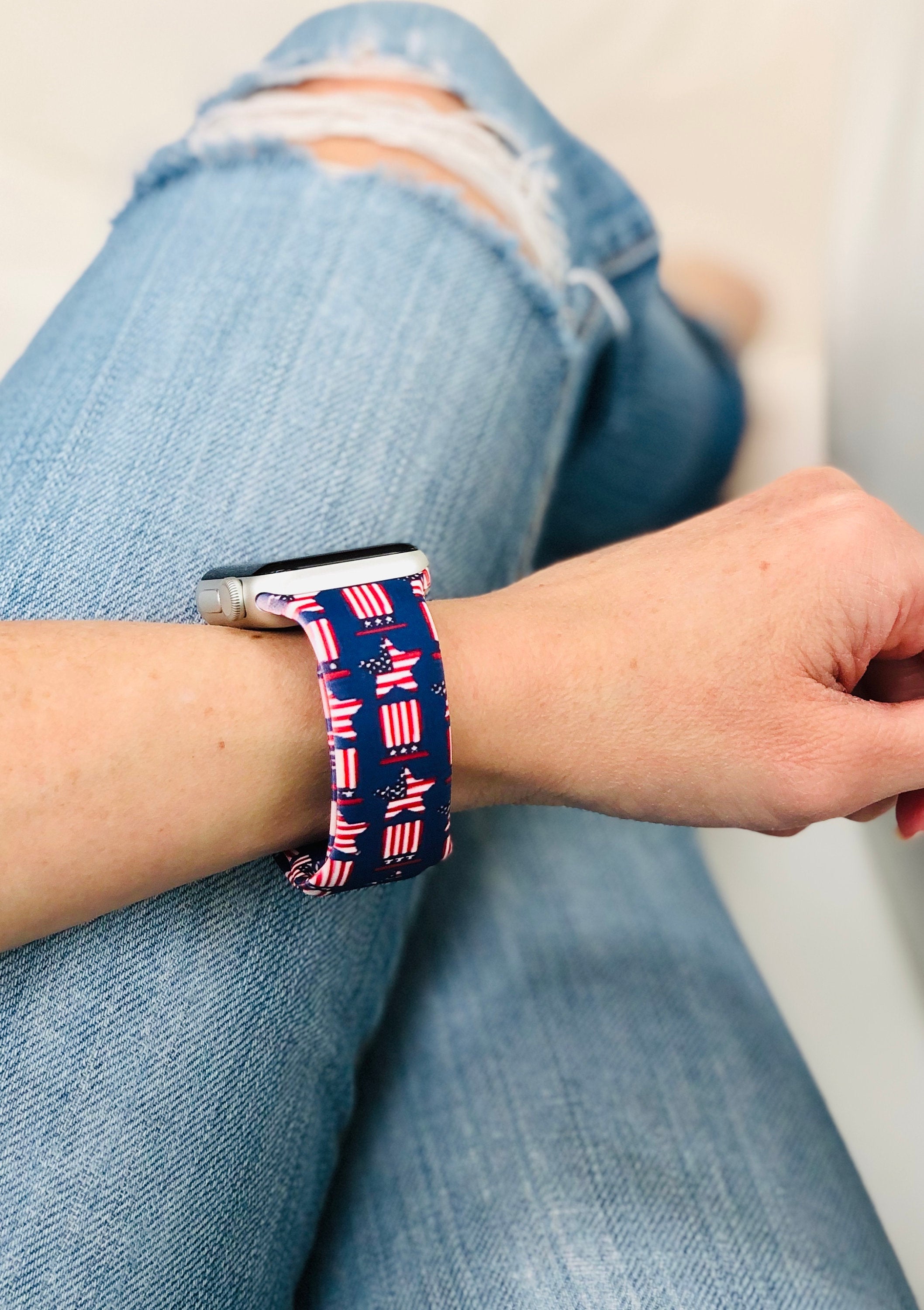 Thomasandleeco Patriotic Stars and Stripes Apple Watch Band 38mm 40mm Stars and Stripes