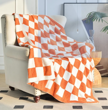 Load image into Gallery viewer, Luxe Checkboard Throw Blanket Orange