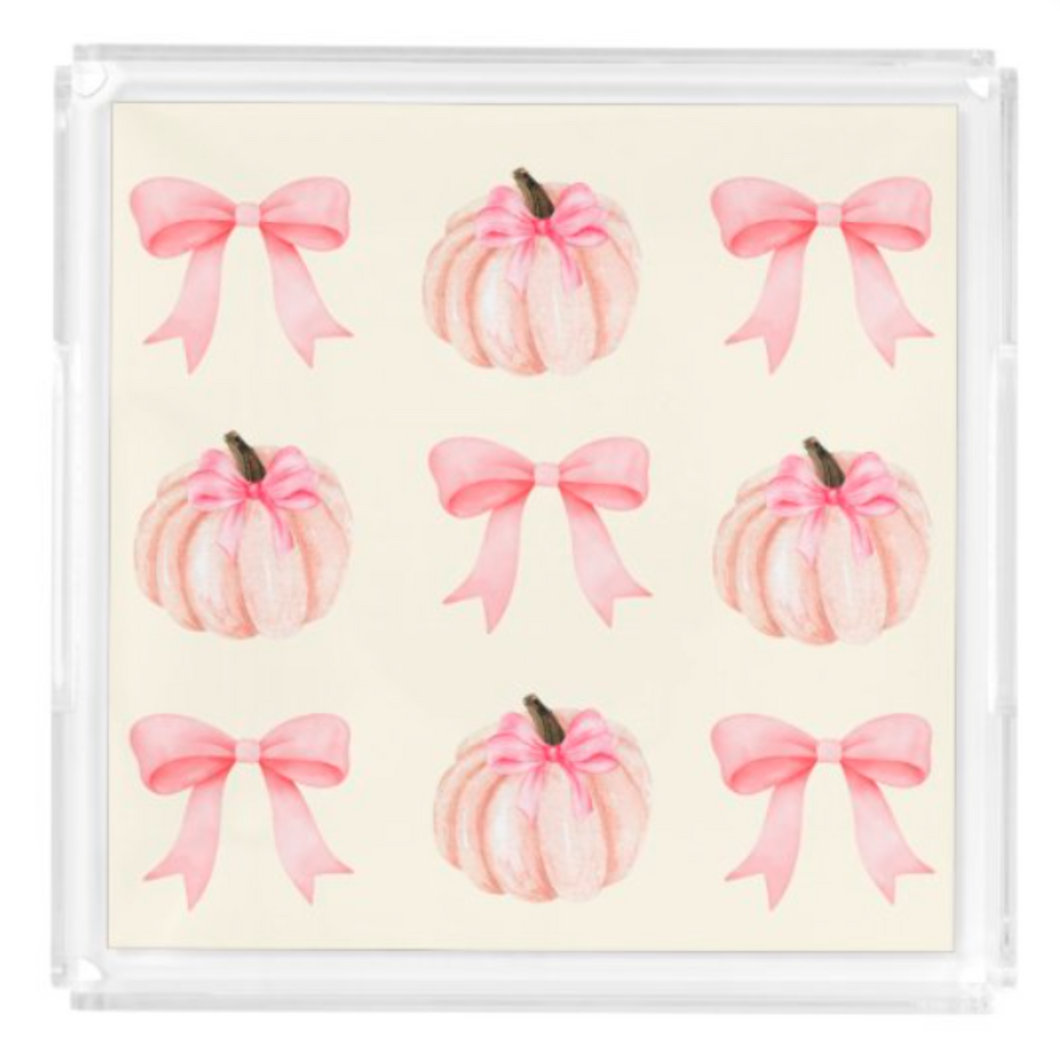 Acrylic Serving Tray - FALL COLLECTION - Pink Pumpkins + Bows