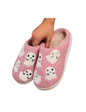 Load image into Gallery viewer, Halloween Pink Ghost Cozy Slippers
