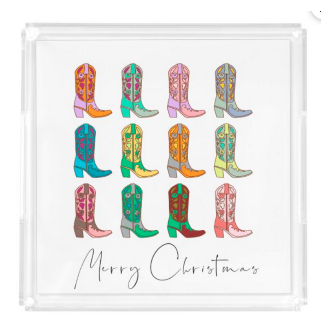 Acrylic Serving Tray - HOLIDAY COLLECTION - Cowboy Christmas