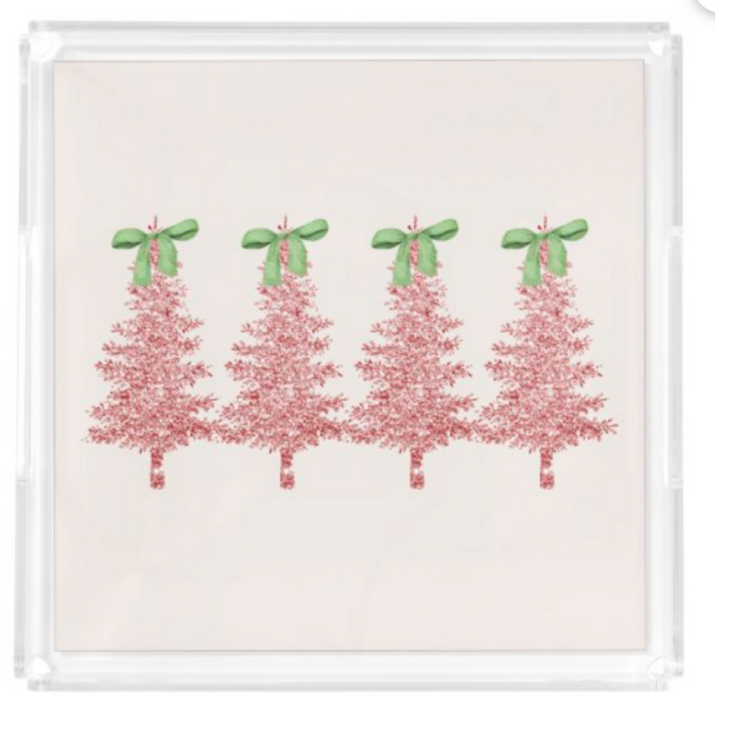 Acrylic Serving Tray - Holiday Collection - TINSEL TREE with Bows