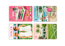 Load image into Gallery viewer, Four colorful card designs with various elements on a white background
