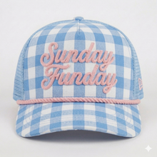 Load image into Gallery viewer, PREORDER Sunday Funday Gingham Hat – Blue &amp; Pink Embroidered Hat - Ships 6/22
