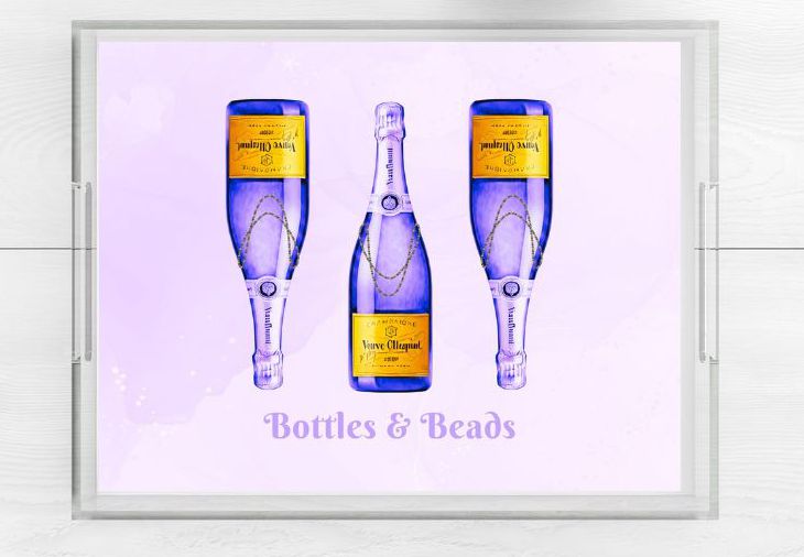 Acrylic serving Tray - Bottles and Beads - 8.5 X 11 SMALL