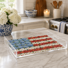Load image into Gallery viewer, Floral American flag design on a clear tray in a kitchen setting
